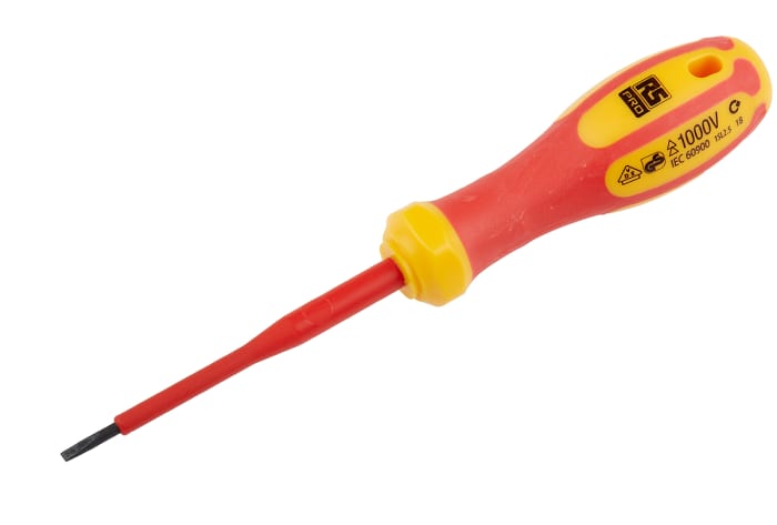 RS PRO Slotted Insulated Screwdriver, 2.5 x 0.4 mm Tip, 75 mm Blade, VDE/1000V, 165 mm Overall