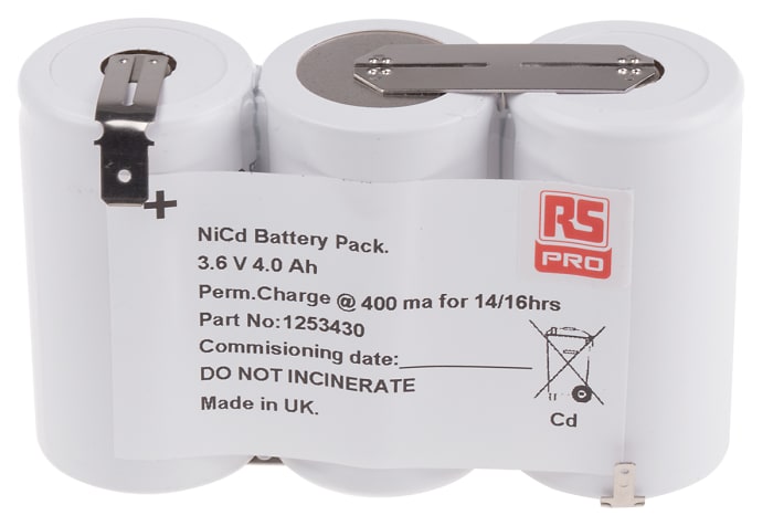 RS PRO NiCd 3,6V D Tipi Şarj Edilebilir Pil Paketi (Batarya Paketi), 3 Hücreli, Tırnaklı, 4000mAh