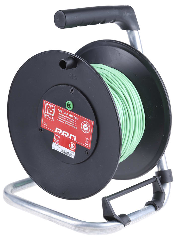 RS PRO Green Test Lead Extension Reel, 50m Cable Length, CAT II 1000 V  safety category