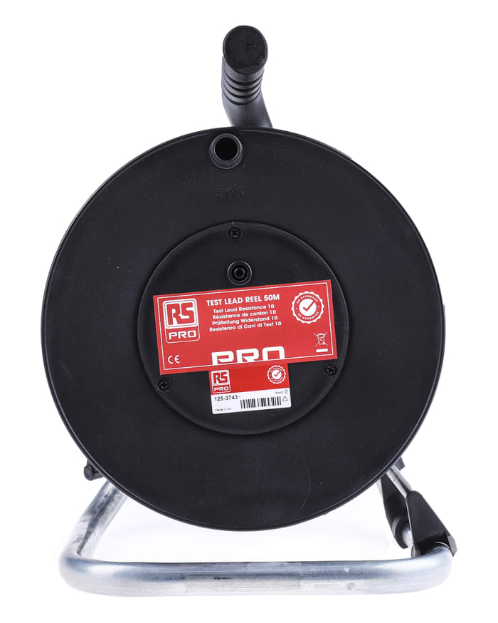 RS PRO Black Test Lead Extension Reel, 50m Cable Length, CAT II