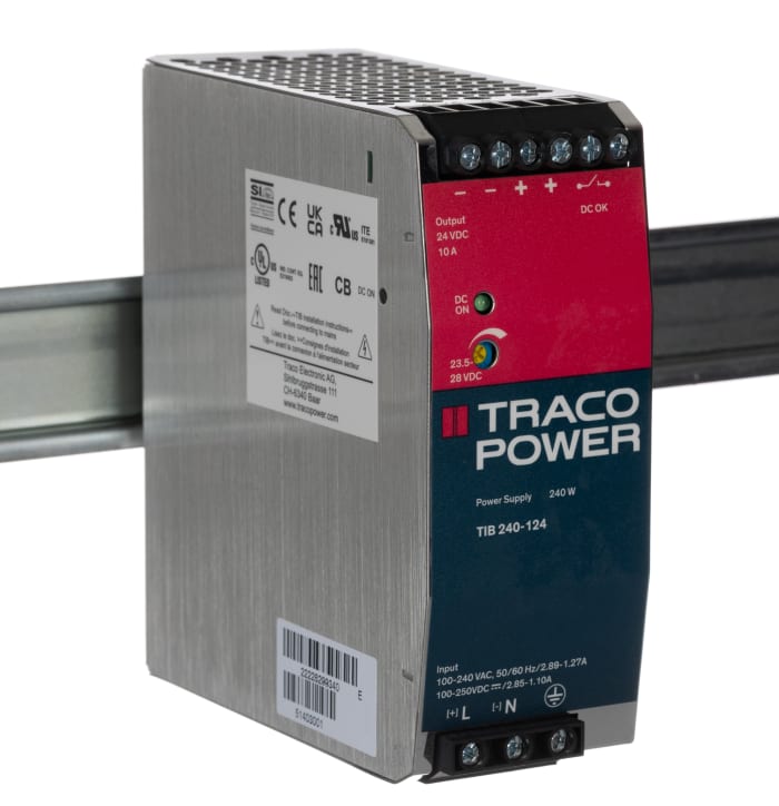 Alimentation pour rail DIN TRACOPOWER, série TIB, 24V c.c.out 10A, 240W