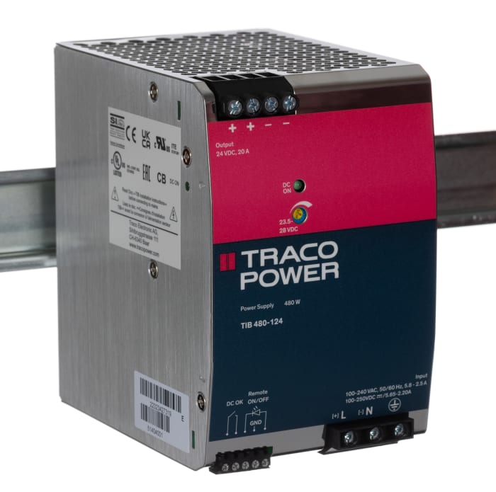 Alimentation pour rail DIN TRACOPOWER, série TIB, 24V c.c.out 20A, 480W
