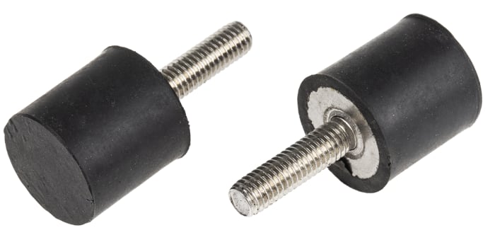 RS PRO Cylindrical M6 Anti Vibration Mount, Male Buffer Foot with 13.97kg Compression Load