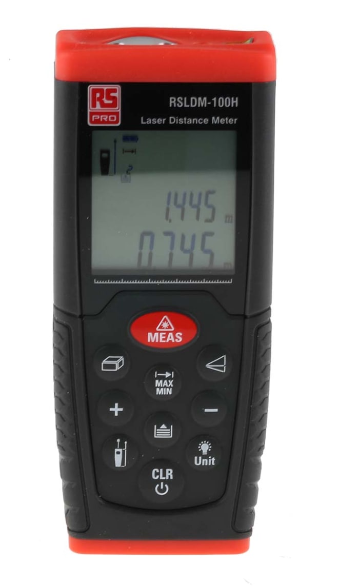 Medidor láser de distancias RS PRO, alcance 0,05→ 100m, precisión ±1,5 mm, Clase 2, color rojo, 635nm