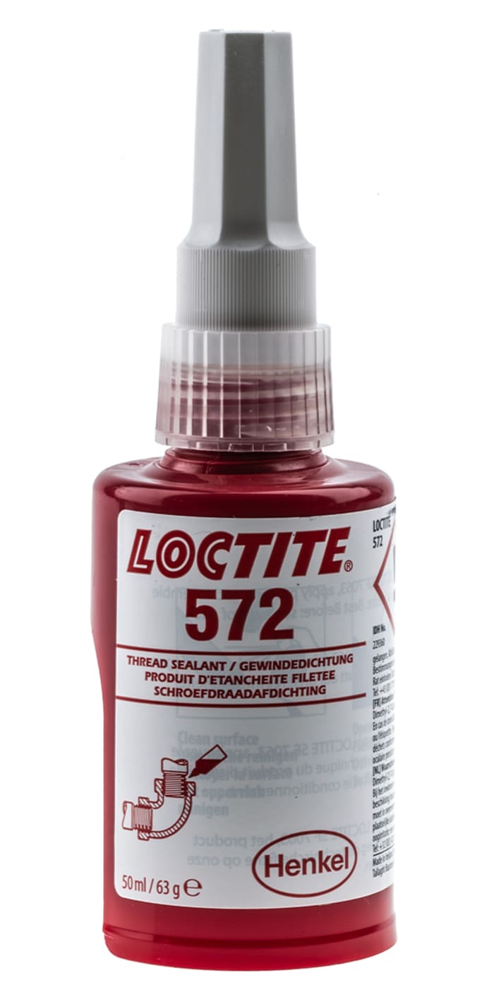 Sellador de roscas Loctite 572 de color Blanco, Botella de 50 ml, Sellado de roscas