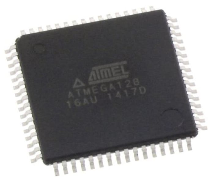 Microchip, 8bit AVR, ATmega Microcontroller, 16MHz, 128 kB Flash, 64-Pin TQFP