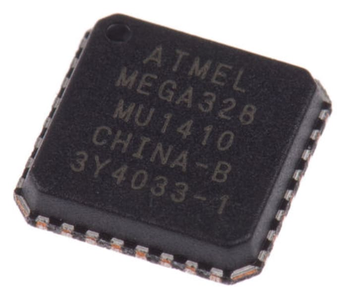 Microcontrolador Microchip ATMEGA328-MU, núcleo AVR de 8bit, RAM 2 kB, 20MHZ, VQFN de 32 pines
