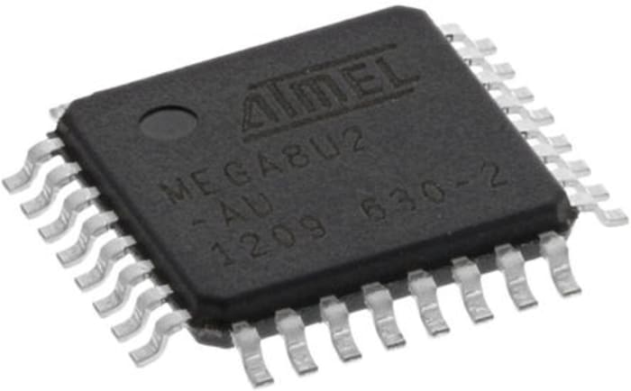 Microcontrolador Microchip ATMEGA8U2-AU, núcleo AVR de 8bit, RAM 512 B, 16MHZ, TQFP de 32 pines