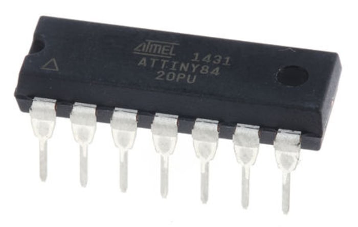 Microchip, 8bit AVR, ATtiny84 Microcontroller, 20MHz, 8 kB Flash, 14-Pin PDIP