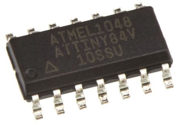 Microcontrolador Microchip ATTINY84V-10SSU, núcleo AVR de 8 bit, 512 bit RAM, 8kB, 10 MHz, SOIC Flash de 14 pines