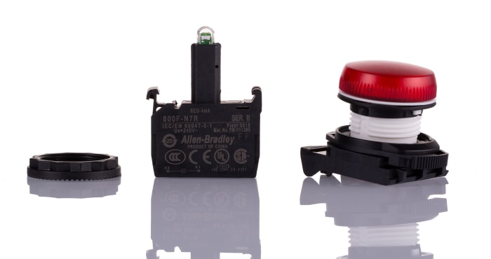 Allen Bradley, 800F, Panel Red LED Pilot Light, 22mm Cutout, Round, 240V ac
