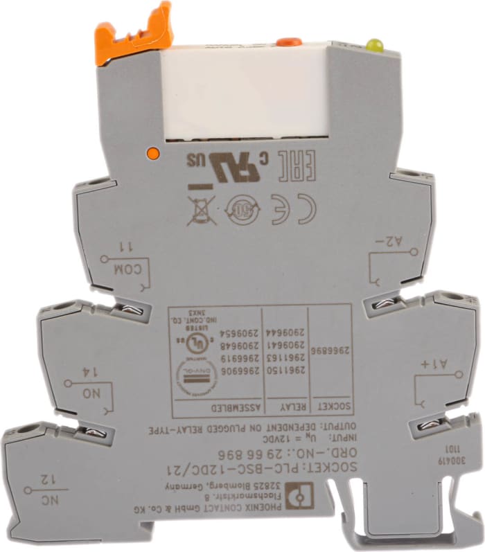 Phoenix Contact PLC-RSC- 12DC/21/MS Series Interface Relay, DIN Rail Mount, 12V dc Coil, SPDT, 1-Pole