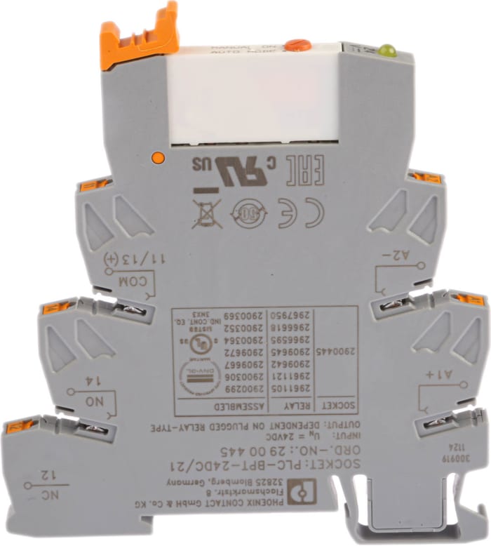 Relais d'interface Phoenix Contact PLC-RPT- 24DC/21/MS, 24V c.c., 1 RT, montage Rail DIN