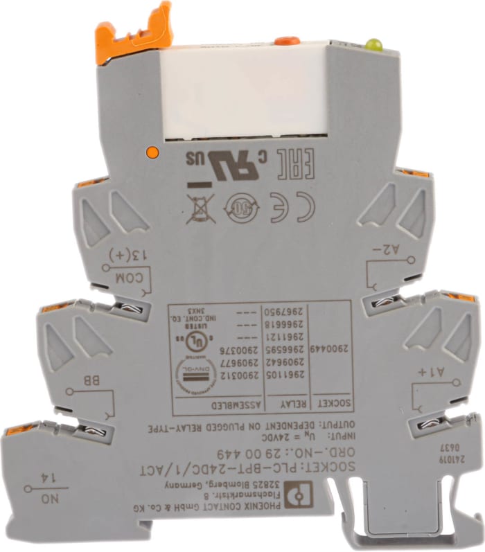 Phoenix Contact PLC-RPT- 24DC/ 1/MS/ACT Series Interface Relay, DIN Rail Mount, 230V dc Coil, SPST, 1-Pole