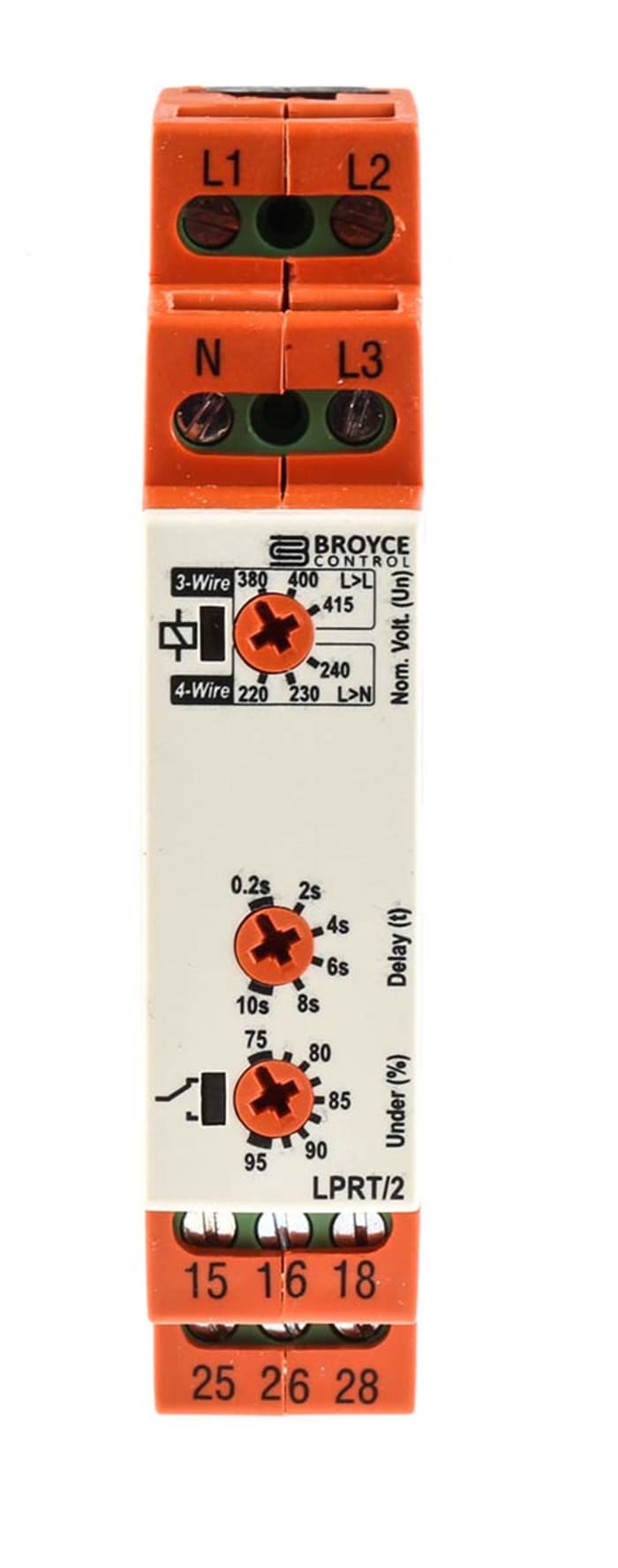Broyce Control Phase, Voltage Monitoring Relay, 3 Phase, DPDT, 243 → 540 V, DIN Rail
