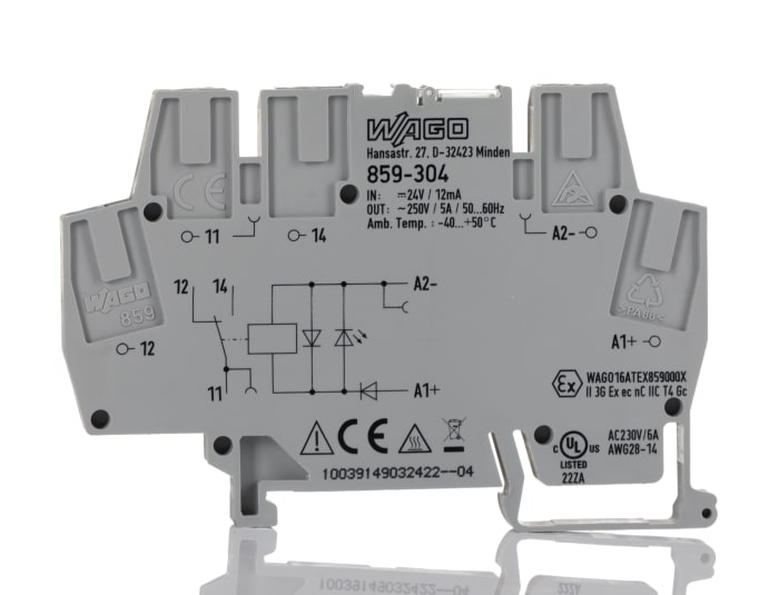 WAGO 859 Series Interface Relay, DIN Rail Mount, 24V dc Coil, 1-Pole