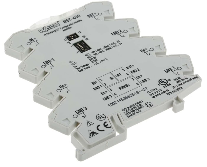 WAGO 857 Series Signal Conditioner, Current, Voltage Input, Current, Voltage Output, 24V dc Supply, ATEX, IECEx