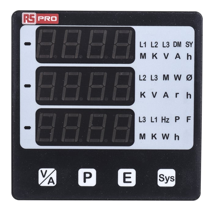 Analizador de red multifunción de panel RS PRO, con display LED, para AC Current, AC Voltage, Active, Apparent Power,