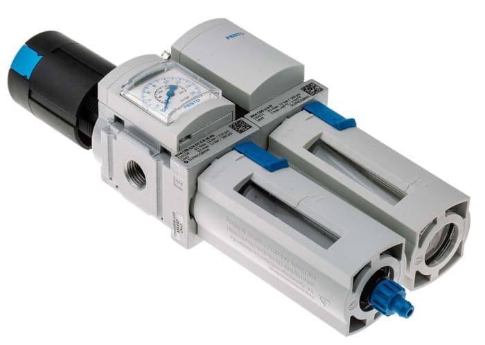 Festo G 1/4 FRL, Manual Drain, 40μm Filtration Size - With Pressure Gauge