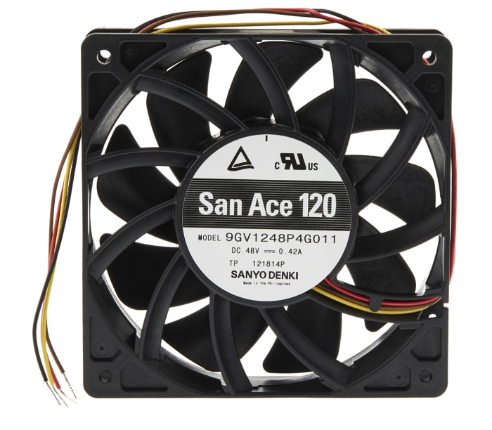 Ventilateur axial San Ace 9GV Sanyo Denki 48 V c.c., 289.8m³/h, 120 x 120 x 25mm, 20.16W
