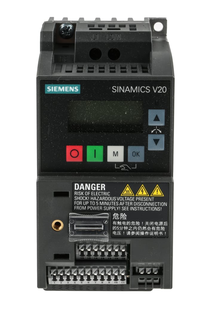 Variateur de fréquence Siemens SINAMICS V20, 0,37 kW 230 V c.a. 1 phase, 2,3 A, 0 → 550Hz