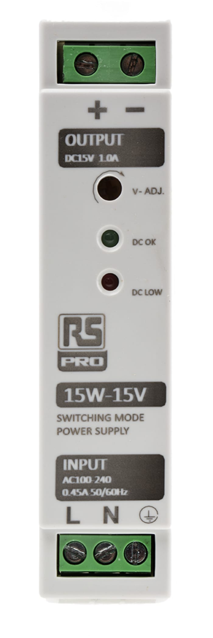 RS PRO Switched Mode DIN Rail Power Supply, 230V ac, 15V dc dc Output, 1A Output, 15W