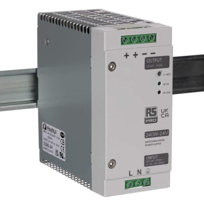 Alimentation pour rail DIN RS PRO, 24V c.c.out 10A, 240W