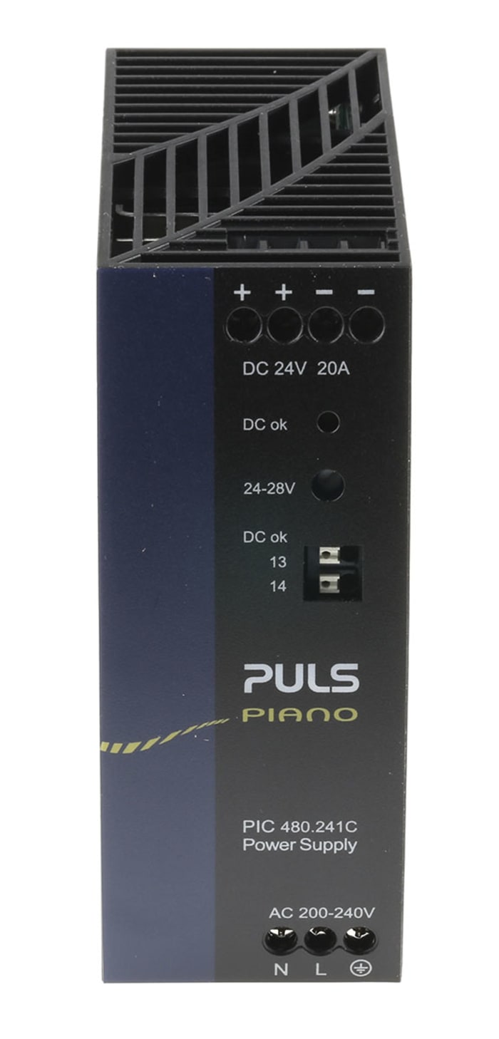 PULS PIANO Switched Mode DIN Rail Power Supply, 230V ac, 24V dc dc Output, 20A Output, 480W