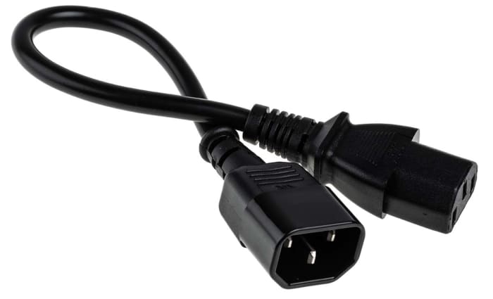 RS PRO Straight IEC C13 Socket to Straight IEC C14 Plug Power Cord, 300mm