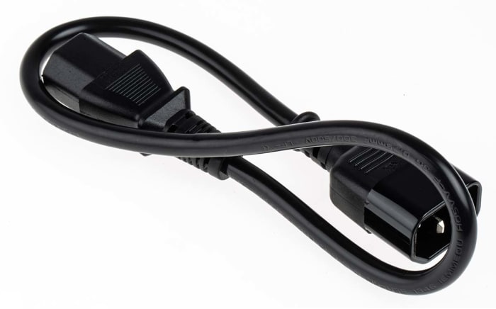 Cable de alimentación RS PRO Negro de 500mm, con. A IEC C13, hembra, con. B IEC C14, macho, 250 V / 6 A