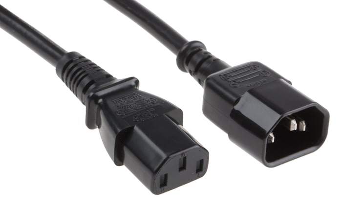 Cable de alimentación RS PRO Negro de 10m, con. A IEC C13, hembra, con. B IEC C14, macho, 250 V / 10 A