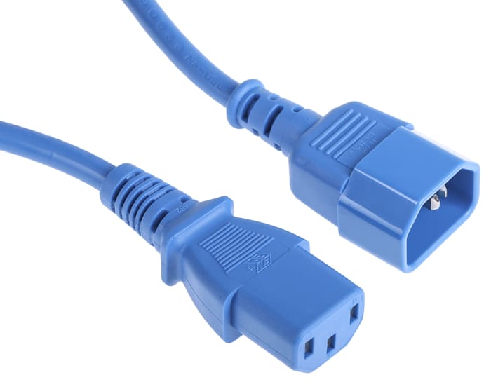 RS PRO Straight IEC C13 Socket to Straight IEC C14 Plug Power Cord, 1m