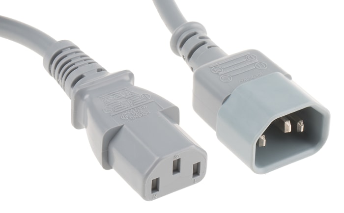 Cable de alimentación RS PRO Gris de 3m, con. A IEC C13, hembra, con. B IEC C14, macho