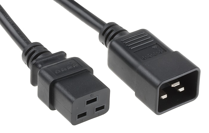 RS PRO Straight IEC C19 Socket to Straight IEC C20 Plug Power Cord, 1.5m