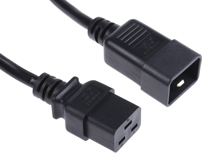 Cable de alimentación RS PRO Negro de 3m, con. A IEC C19, hembra, con. B IEC C20, macho, 250 V / 16 A