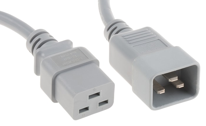 RS PRO Straight IEC C19 Socket to Straight IEC C20 Plug Power Cord, 2m