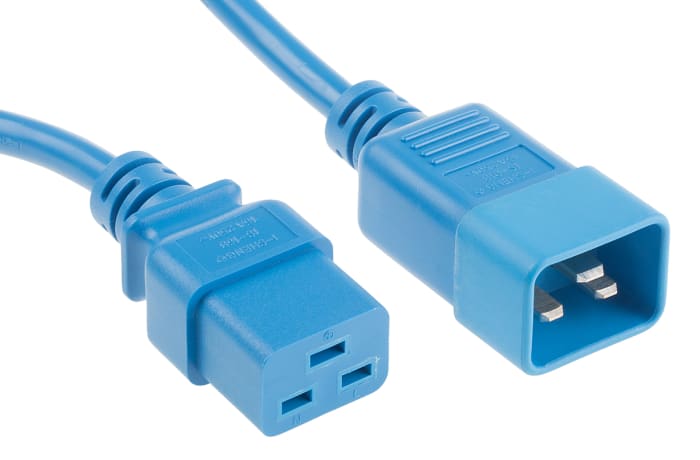 Napájecí kabel 3m, Modrá, A: IEC C19, B: IEC C20 RS PRO 1,5 mm²