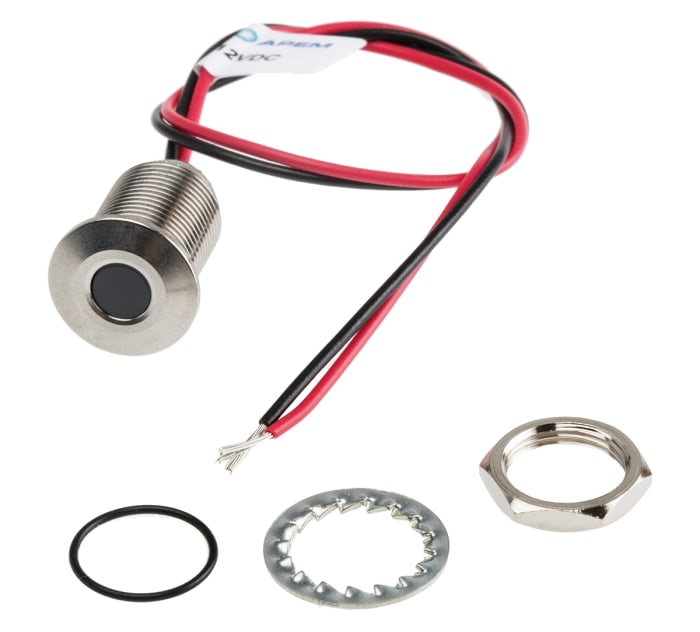 RS PRO White Panel Mount Indicator, 10.8 → 13.2V dc, 10mm Mounting Hole Size, Lead Wires Termination, IP67