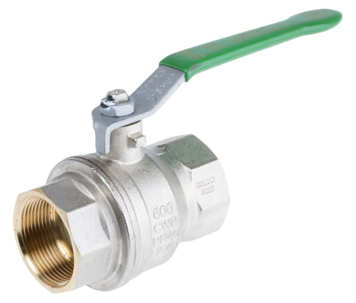 RS PRO Brass Full Bore, 2 Way, Ball Valve, Threaded, BSPP 1 1/2in, 40bar Operating Pressure