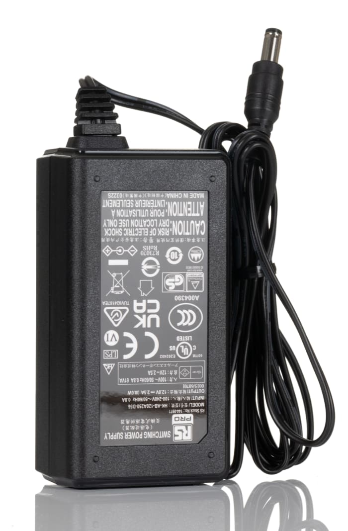 RS PRO 30W Plug-In AC/DC Adapter 12V dc Output, 0 → 2.5A Output