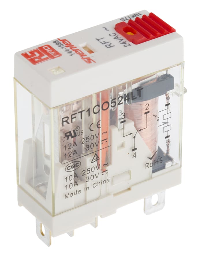 Relais de puissance RS PRO, 1 RT, bobine 24V c.a. Enfichable 530mW