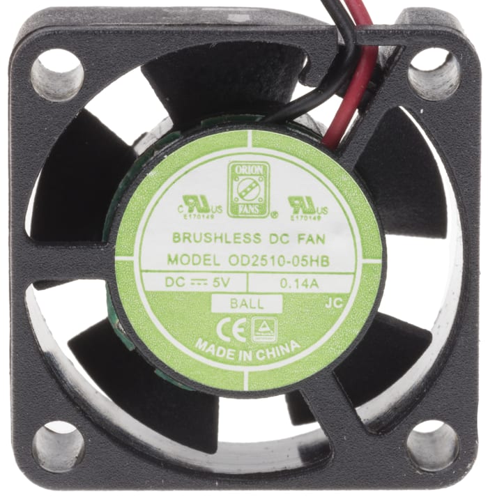 RS PRO Axial Fan, 5 V dc, DC Operation, 4.6m³/h, 700mW, 140mA Max, 25 x 25 x 10mm