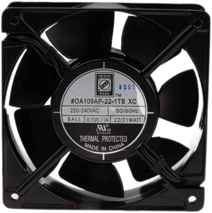 Ventilador Axial RS PRO de 120 x 120 x 38mm, 230 V ac, 22W, 3300rpm, caudal 222.6m³/h, 47dB