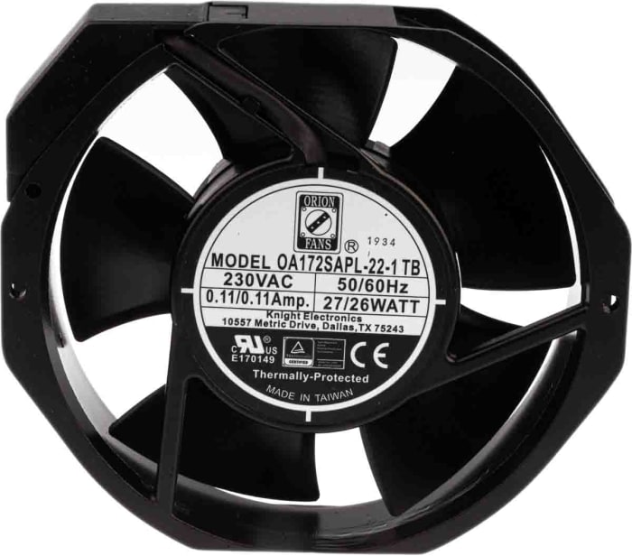 Ventilateur axial RS PRO 230 V c.a., 387.4m³/h, 172 x 150 x 38mm, 28W