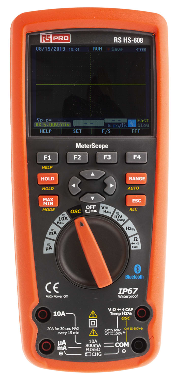 RS PRO HS608 MeterScope Handheld Digital Multimeter, True RMS, 10A ac Max, 10A dc Max, 1000V ac Max