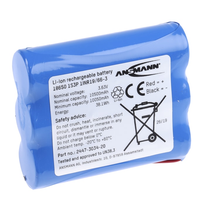 Ansmann 3.635V Lithium-Ion Rechargeable Battery Pack, 10.5Ah - Pack of 1