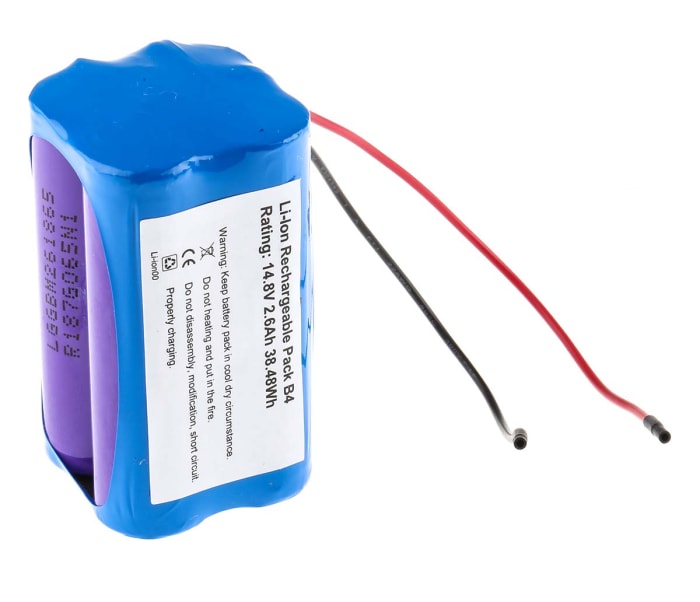 RS PRO | Batería recargable de Ión-Litio, 14.8V, 2.6Ah, 4 celdas 18650 ...