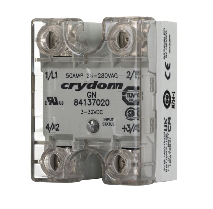 Sensata Crydom 8413 Series Solid State Relay, 50 A rms Load, Panel Mount, 280 V ac Load, 32 V dc Control