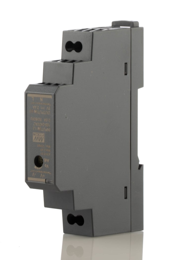 MEAN WELL HDR Switched Mode DIN Rail Power Supply, 85 → 264 V ac, 120 → 370V dc, 5V dc dc Output, 2.4A