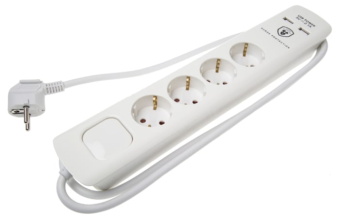 RS PRO 1.5 m 4 Socket Schuko Extension Lead Power Strips, 250V, IP20
